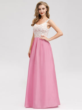 Color=Pink | Women'S Elegant Round Neckline Floor Length Bridesmaid Dress-Pink 3
