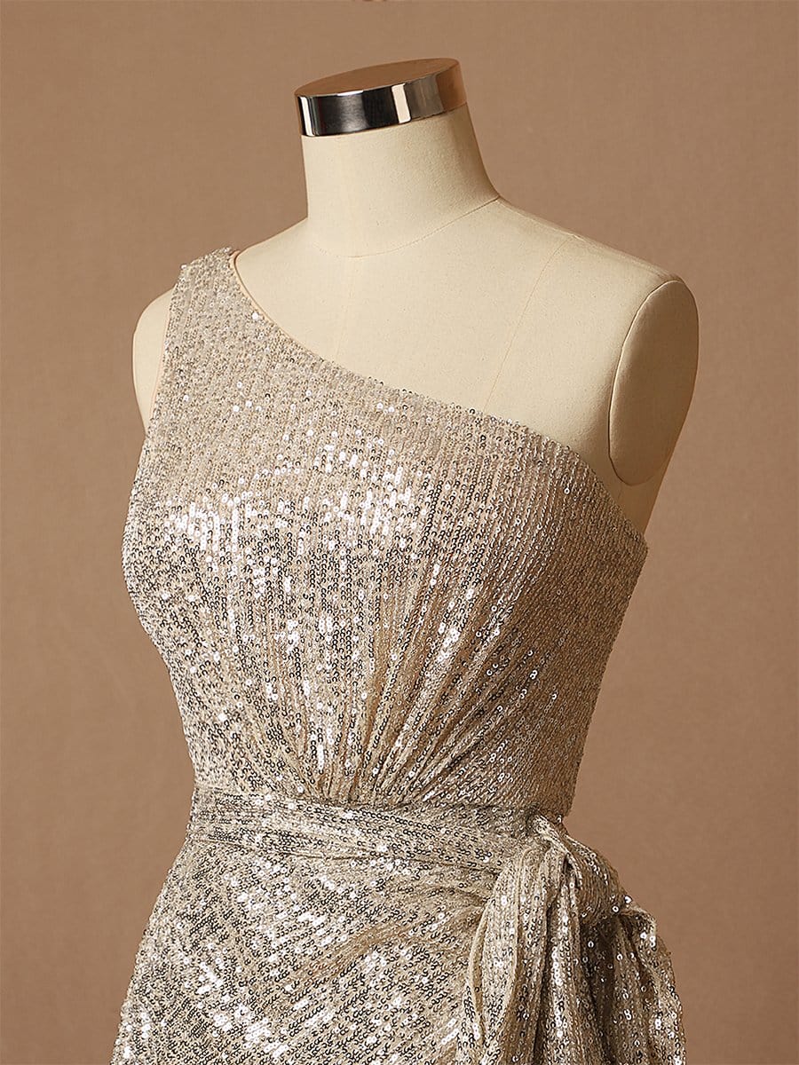 Color=Silver | Paillette Bodycon Asymmetric One-Shoulder Cocktail Dress-Silver 6