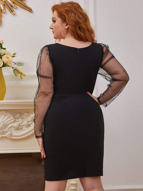 Color=Black | Elegant See-Through Puff Sleeves Cocktail Dress -Black 2