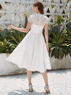 Color=White | V Neck A-Line Embroidered Floral Short Sleeves Midi Formal Dress-White 2