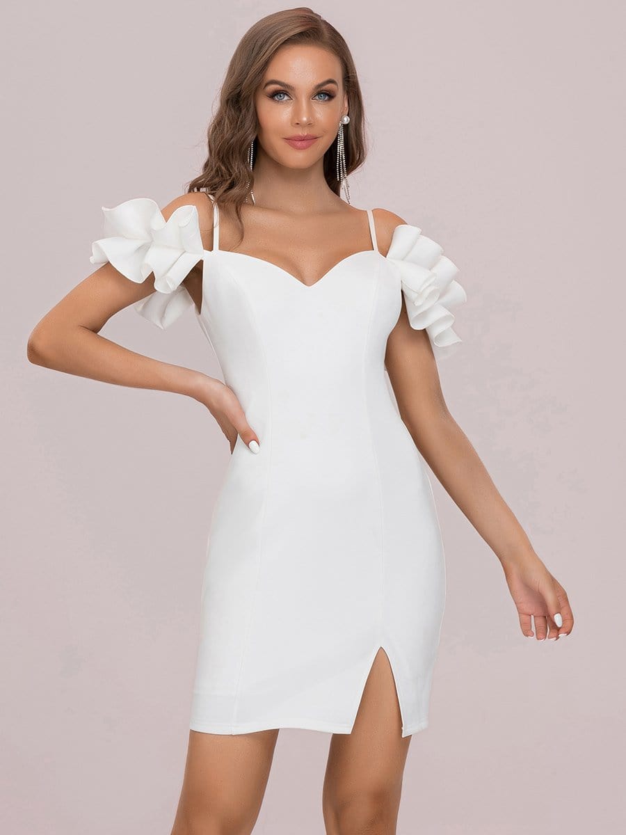 Color=Cream | Off Shoulder Lotus Leaf Sweetheart Stringy Selvedge Bodycon Cocktail Dress-Cream 5