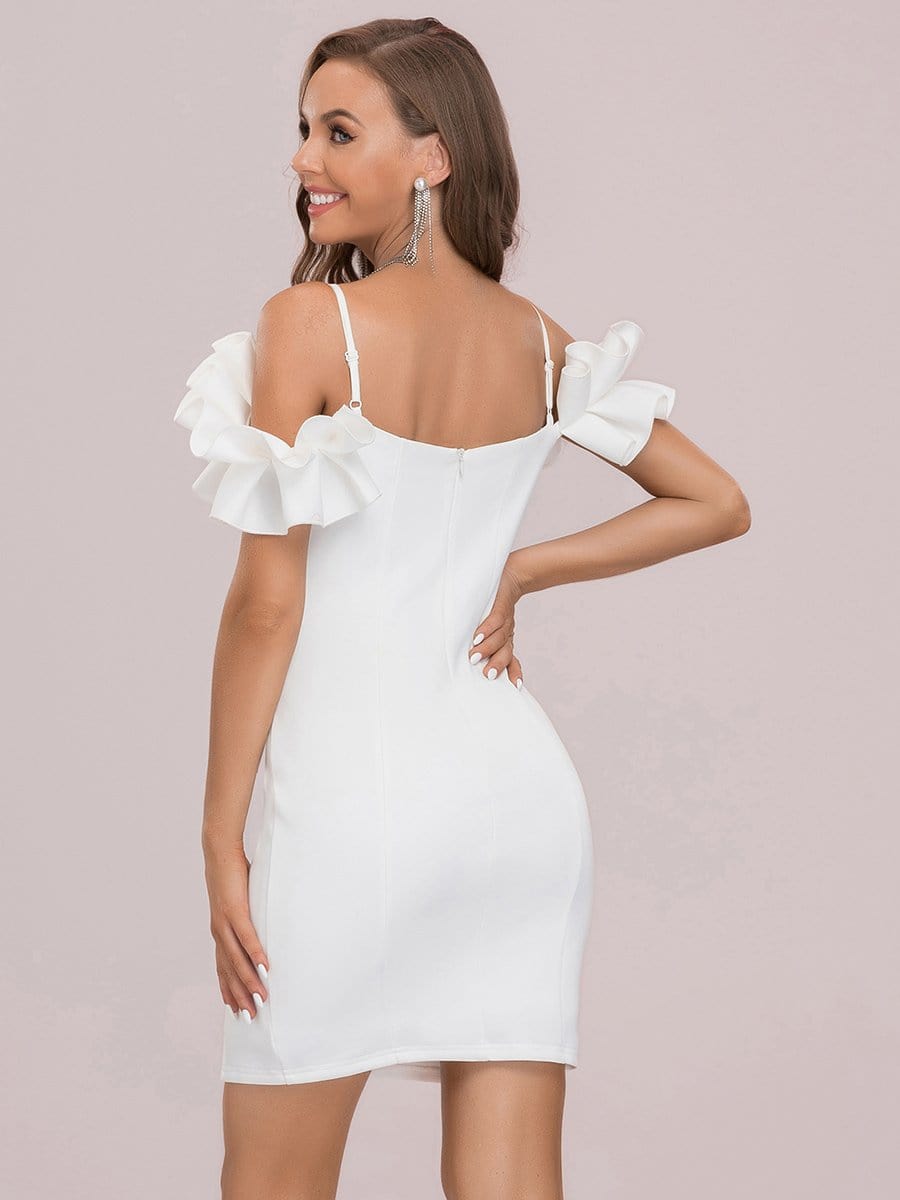 Color=Cream | Off Shoulder Lotus Leaf Sweetheart Stringy Selvedge Bodycon Cocktail Dress-Cream 6