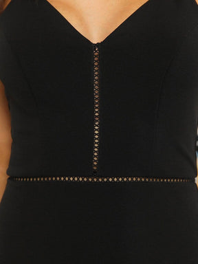 Color=Black | Classic Bodycon V Neck Spaghetti Strap Short Cocktail Dress-Black 4