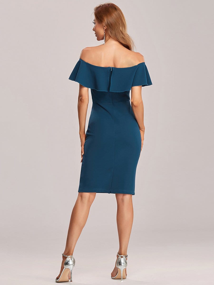 Color=Teal | Sexy Off The Shoulder Split Bodycon Cocktail Dress-Teal 6