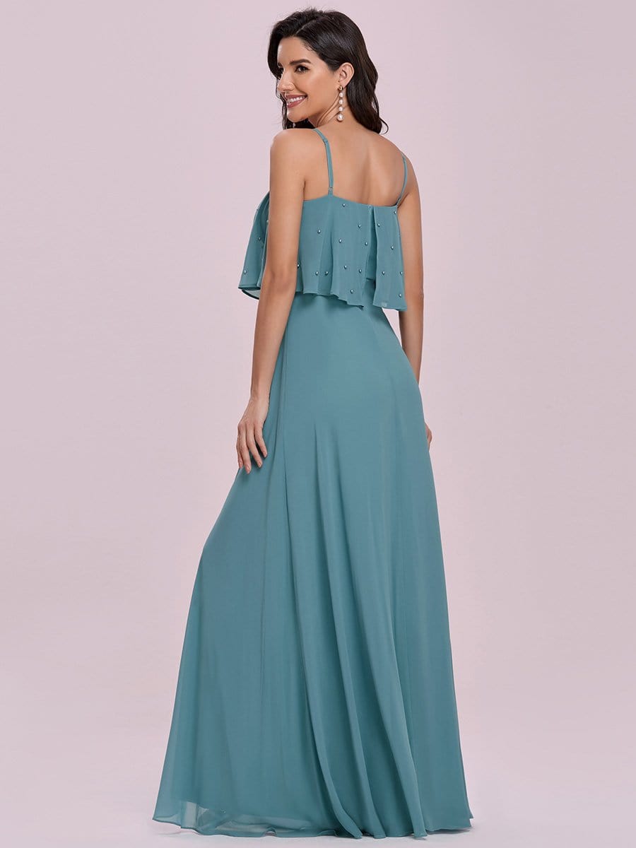 Color=Dusty blue | Spaghetti Strap A-Line Floor Length Bridesmaid Dress With Beaded Top-Dusty Blue 5