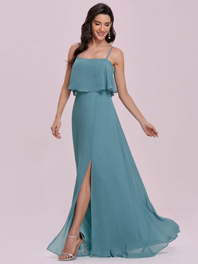 Color=Dusty blue | Spaghetti Strap A-Line Floor Length Bridesmaid Dress With Beaded Top-Dusty Blue 6