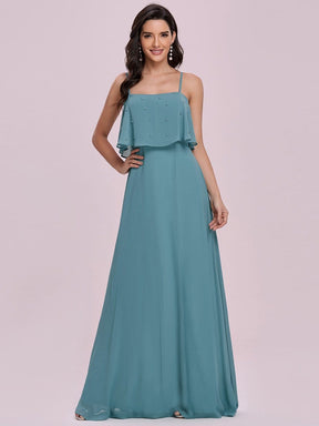 Color=Dusty blue | Spaghetti Strap A-Line Floor Length Bridesmaid Dress With Beaded Top-Dusty Blue 7