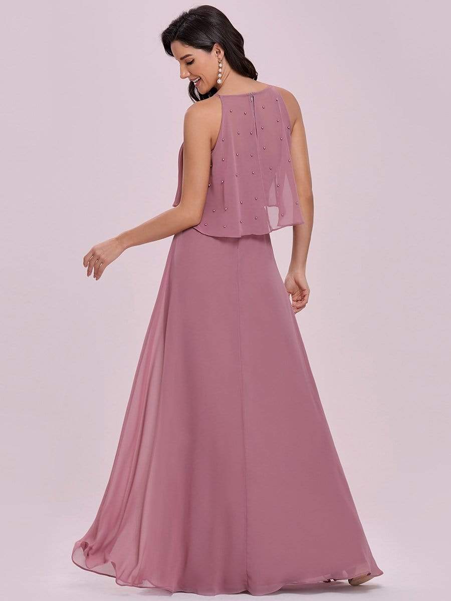 Color=Orchid | Beaded Floor Length Halter Neckline Evening Dress-Orchid 4