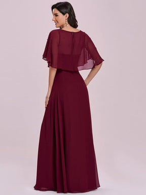 Color=Burgundy | Elegant Flutter Sleeve V-Neck A-Line Floor Length Evening Dress-Burgundy 4