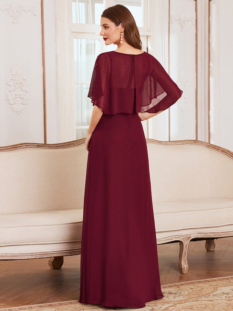 Color=Burgundy | Elegant Flutter Sleeve V-Neck A-Line Floor Length Evening Dress-Burgundy 2