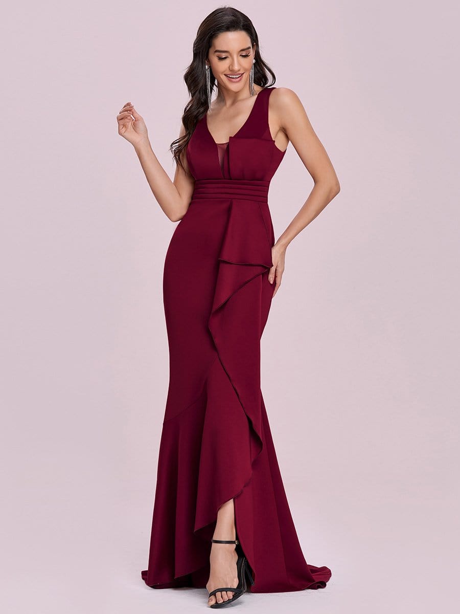 Color=Burgundy | Shinning Bodycon Off-Shoulder Above Knee Evening Dress-Burgundy 3