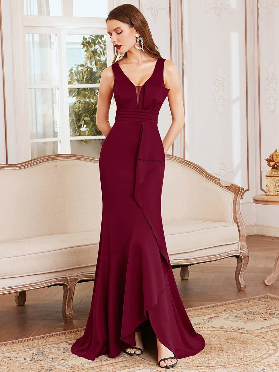 Color=Burgundy | Shinning Bodycon Off-Shoulder Above Knee Evening Dress-Burgundy 2