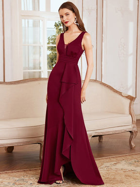 Color=Burgundy | Shinning Bodycon Off-Shoulder Above Knee Evening Dress-Burgundy 1