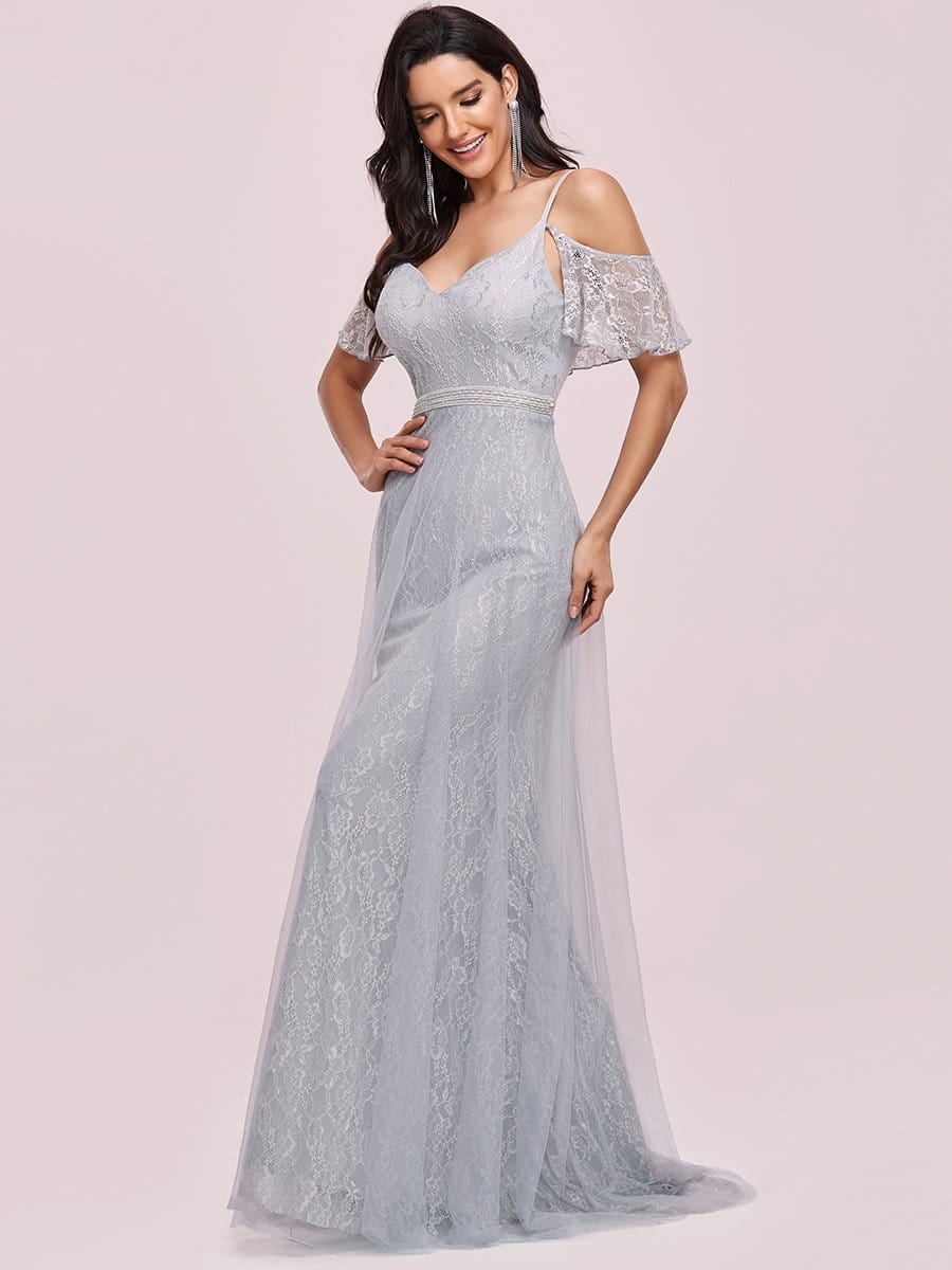 Color=Grey | V-Neck Pagoda Spaghetti Straps Floral Embroider Floor-Length Evening Dress-Grey 7