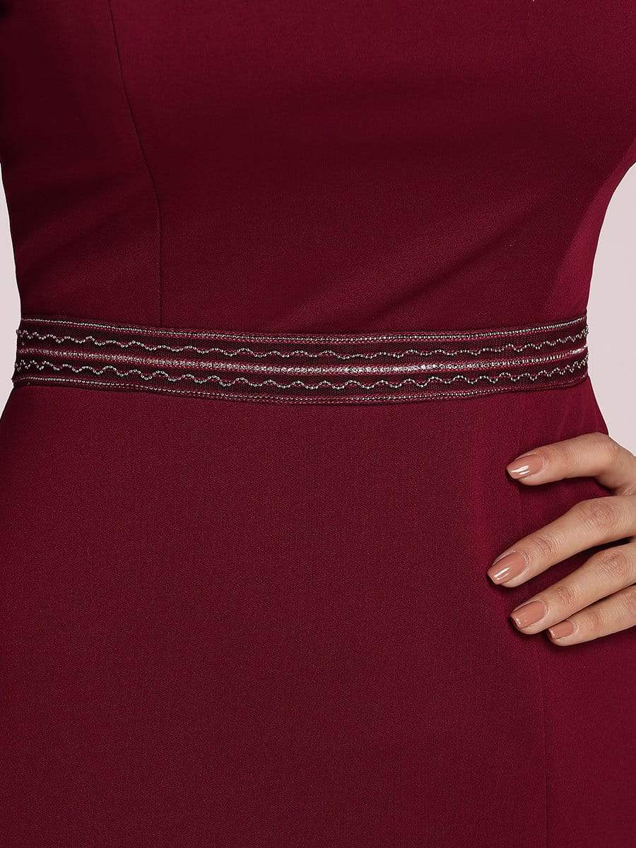 Color=Burgundy | Off-Shoulder Fishtail Evening Dress With Long Flared Sleeves-Burgundy 8