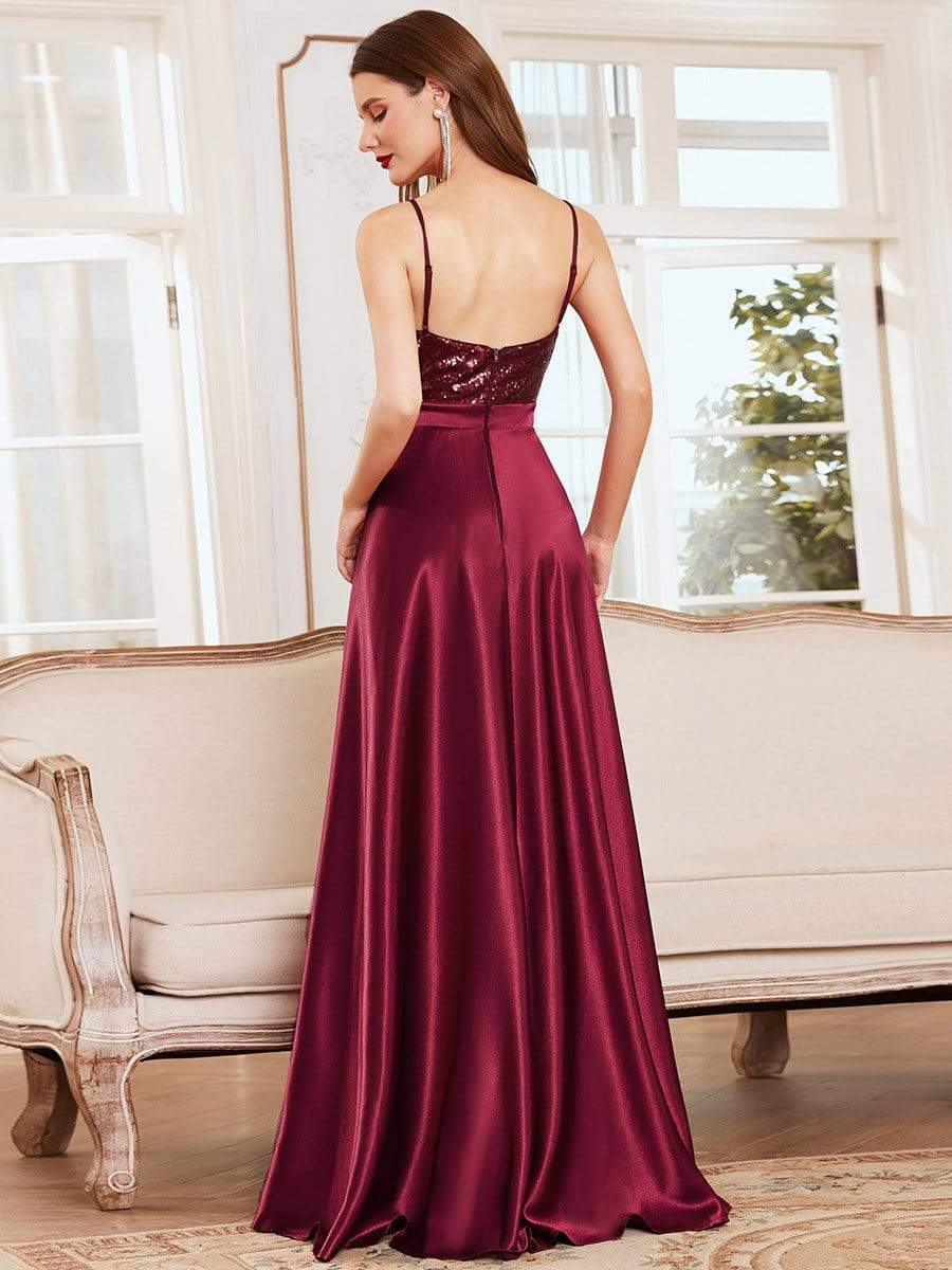 Burgundy Sequin & Sation Evening Dress | Spaghetti Straps Long Dresses -  Ever Pretty AU