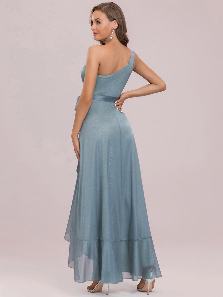 Color=Dusty blue | Off Shoulder Lotus Leaf Asymmetrical Hem Layered Floor-Length Dress-Dusty Blue 6