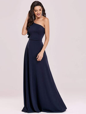 Color=Navy Blue | One Shoulder Maxi A-Line Evening Dress-Navy Blue 4
