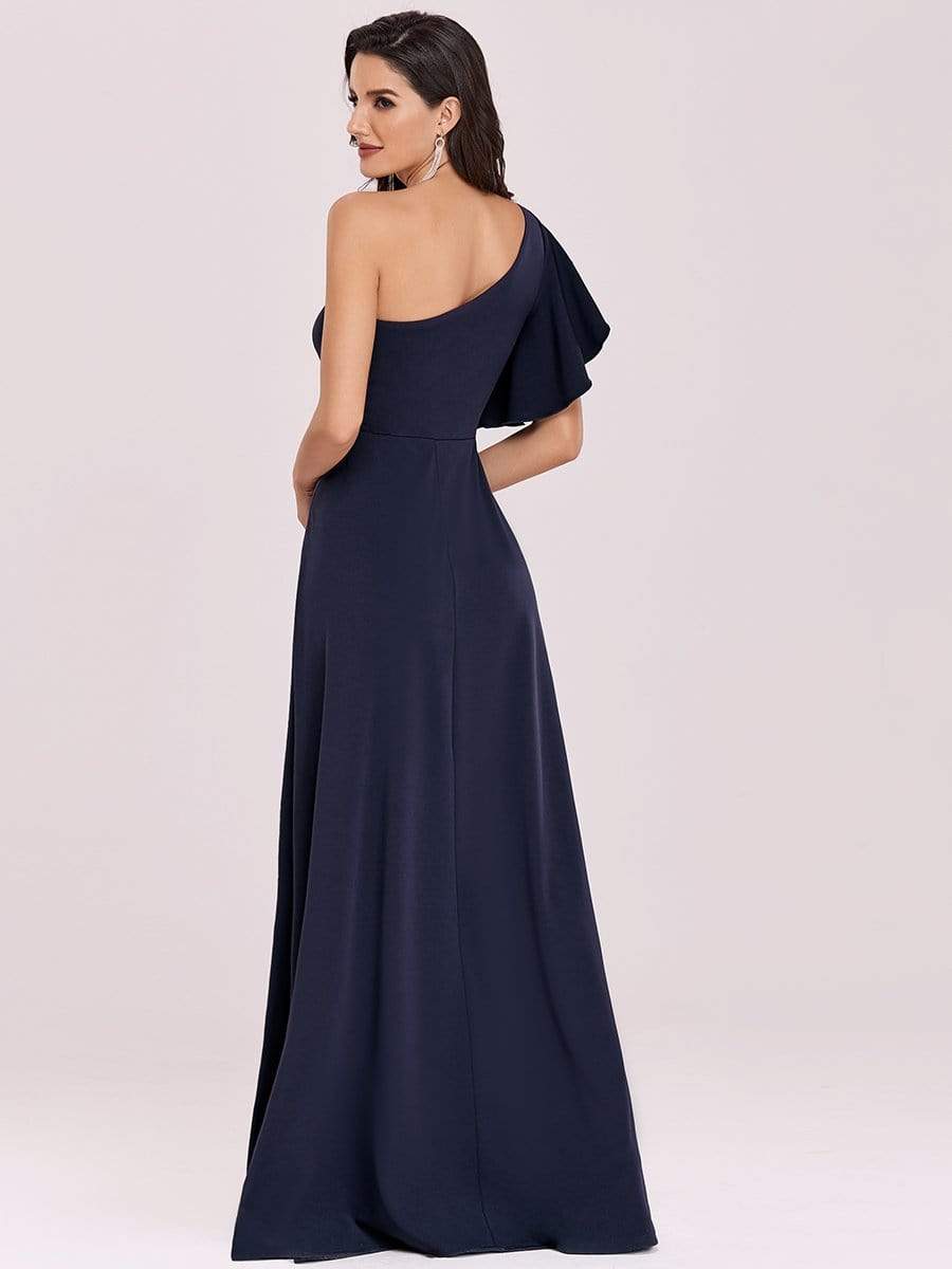 Color=Navy Blue | One Shoulder Maxi A-Line Evening Dress-Navy Blue 6