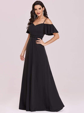 Color=Black | Sexy A-Line Chiffon Evening Dress With Cold Shoulder-Black 5