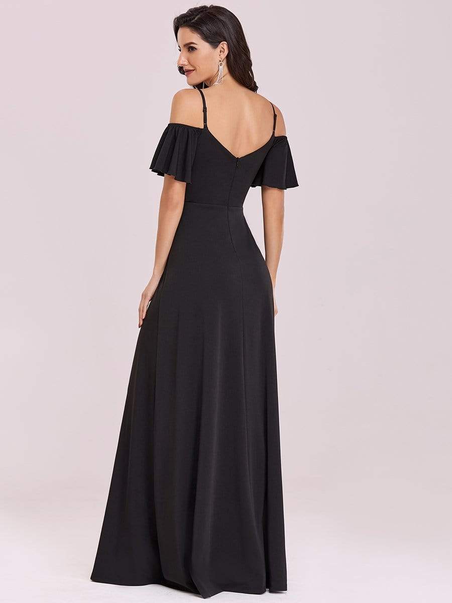 Color=Black | Sexy A-Line Chiffon Evening Dress With Cold Shoulder-Black 6