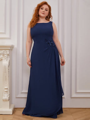 Color=Navy Blue | Plus Size Sleeveless Floral Applique A-Line Evening Gown-Navy Blue 3