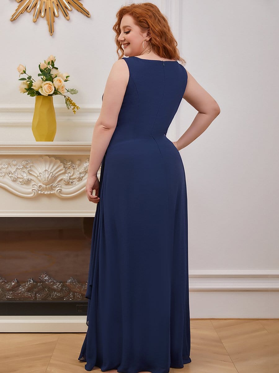 Color=Navy Blue | Plus Size Sleeveless Floral Applique A-Line Evening Gown-Navy Blue 4