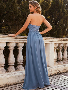 Color=Dusty Navy | Strapless Floor Length Sweetheart A-Line Lace Evening Gown-Dusty Navy 2