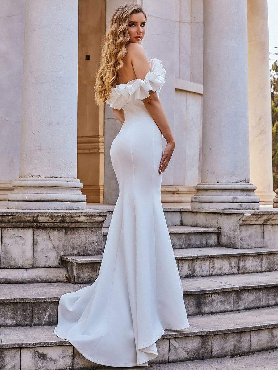 Sweet Ruffled Off Shoulder Long Fishtail Evening Dress