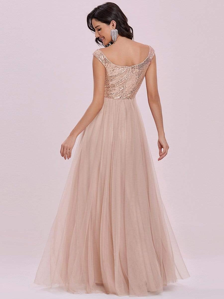 Stunning High Waist Tulle Sequin Sleevless Evening Dress