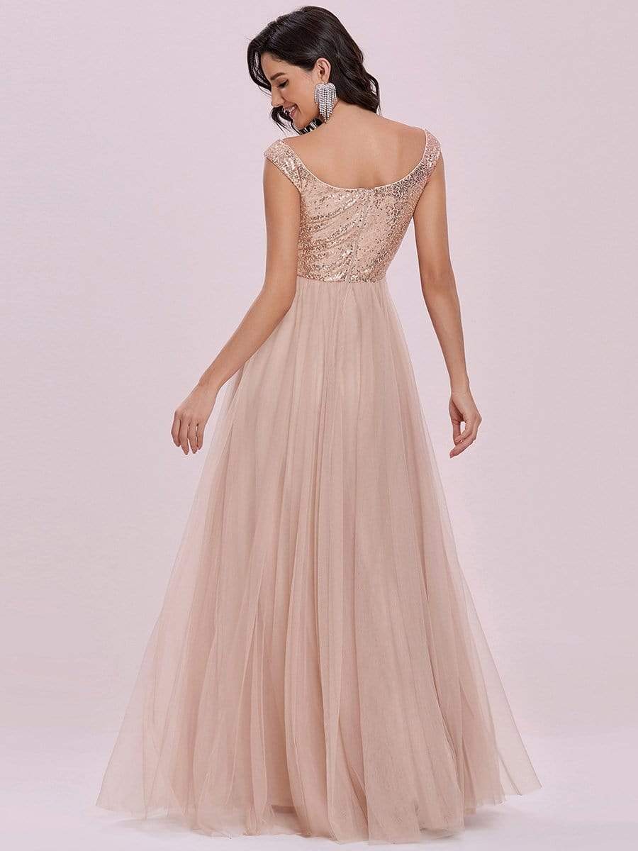 Color=Rose Gold | Stunning High Waist Tulle & Sequin Sleevless Evening Dress-Rose Gold 7