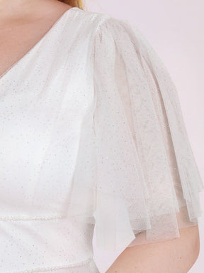 Color=Cream | Cute Deep V Neck Maxi A-Line Tulle Evening Dress-Cream 8