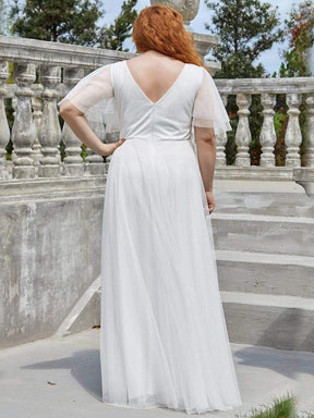 Color=Cream | Romantic Plus Size Tulle Evening Dress With Deep V Neck-Cream 2