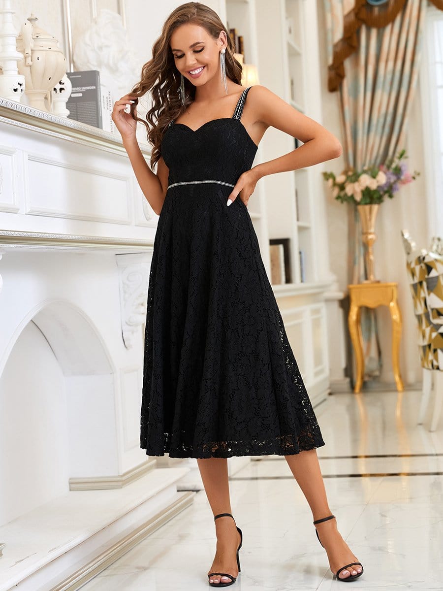 Color=Black | Sleeveless Embroider Floral Sweetheart Neckline Wedding Dress-Black 5