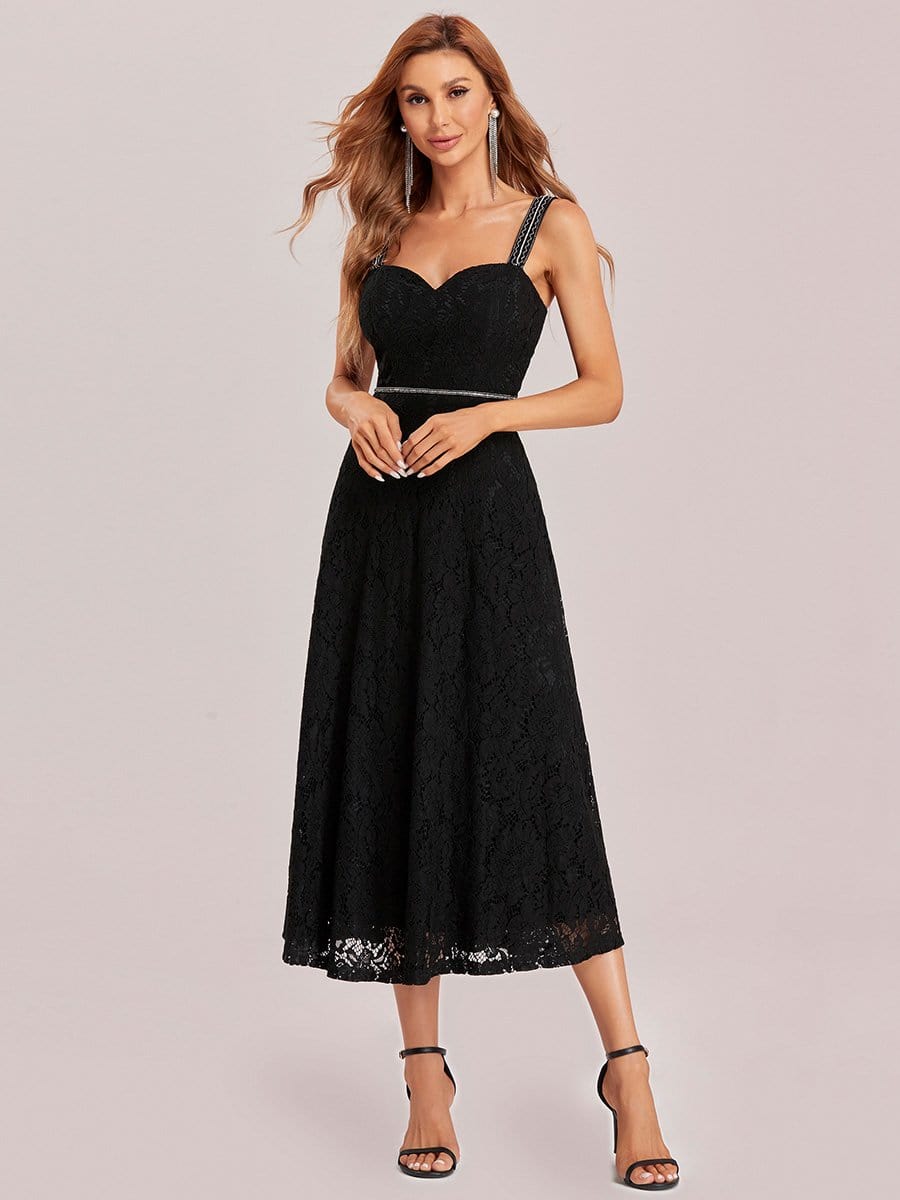 Color=Black | Sleeveless Embroider Floral Sweetheart Neckline Wedding Dress-Black 6