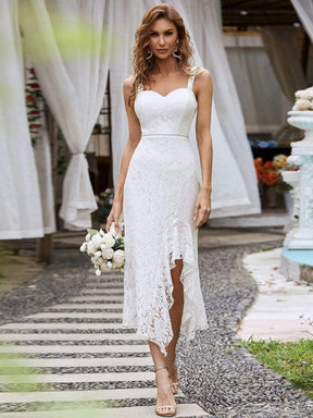 Color=Cream | Sleeveless Sweetheart Embroider Floral Asymmetrical Hem Wedding Dress-Cream 3