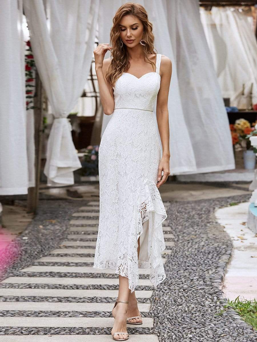 Color=Cream | Sleeveless Sweetheart Embroider Floral Asymmetrical Hem Wedding Dress-Cream 4