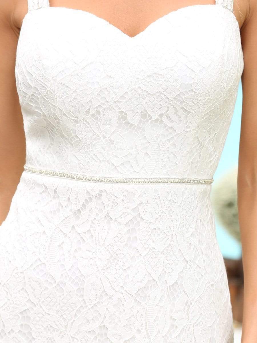 Color=Cream | Sleeveless Sweetheart Embroider Floral Asymmetrical Hem Wedding Dress-Cream 5