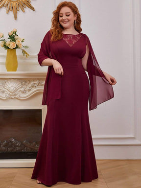 Color=Burgundy | Modest Maxi Mermaid Evening Dress With Chiffon Wrap-Burgundy 7