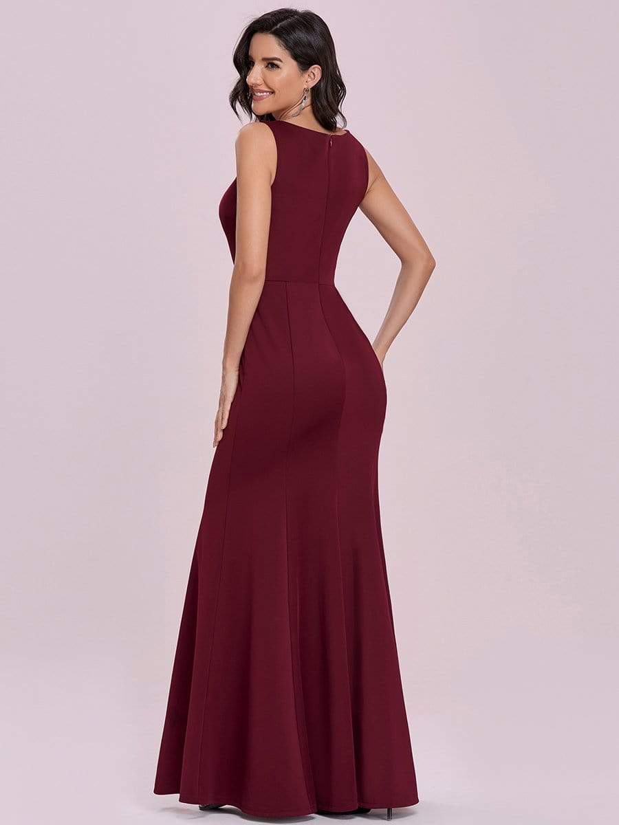 Color=Burgundy | Modest Maxi Mermaid Evening Dress With Chiffon Wrap-Burgundy 5