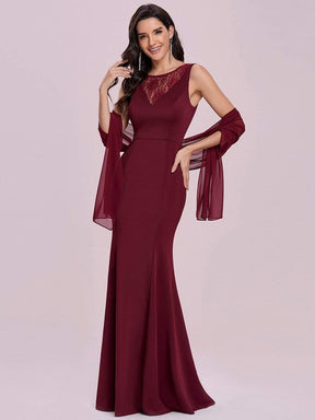 Color=Burgundy | Modest Maxi Mermaid Evening Dress With Chiffon Wrap-Burgundy 4