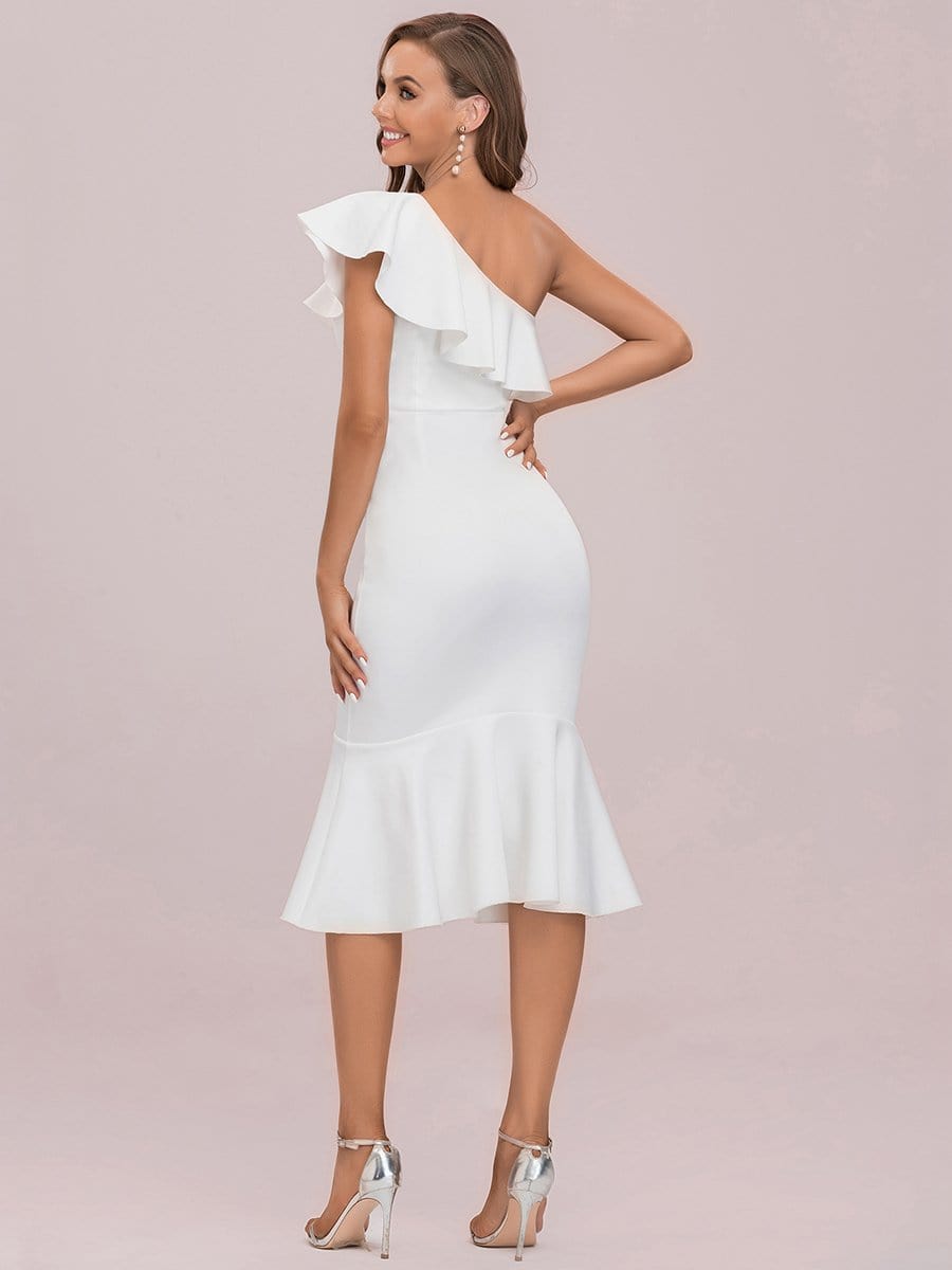 Color=Cream | One-Shoulder Lotus Leaf Asymmetricmidi Godet Skirt Evening Dress-Cream 6