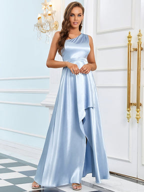 Color=Ice blue | A-Line One Shoulder Sleeveless Maxi Evening Dresses-Ice Blue 1
