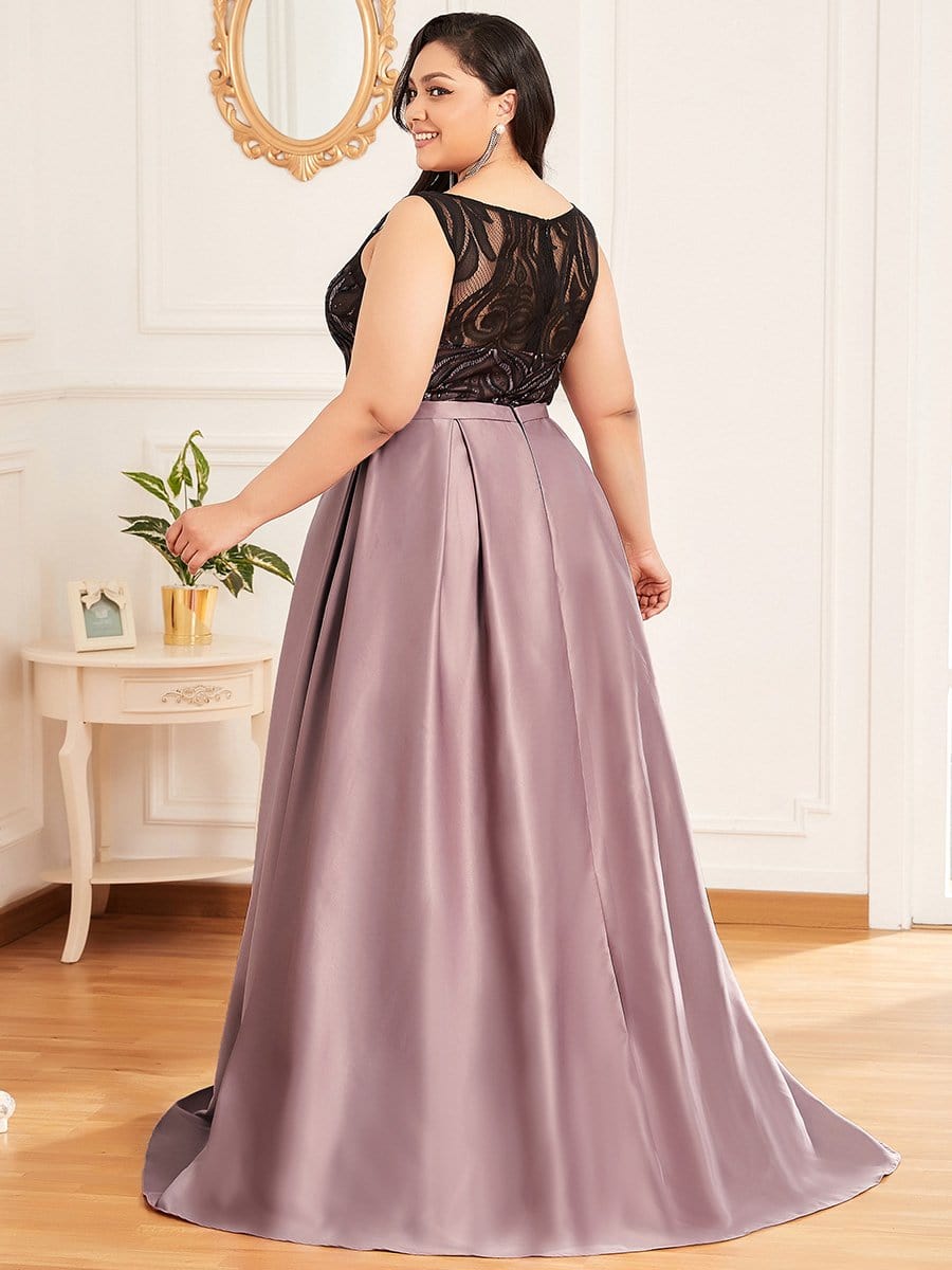 Color=Mauve | Plus Size Sleeveless Embroidered See-Through Maxi Evening Dress-Mauve 2