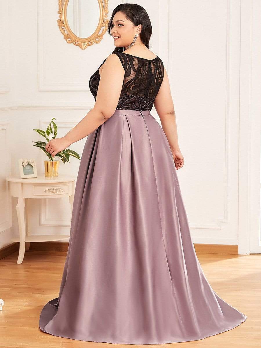 Color=Mauve | Embroidered Sleeveless Round Neck See-Through Maxi Evening Dress-Mauve 9