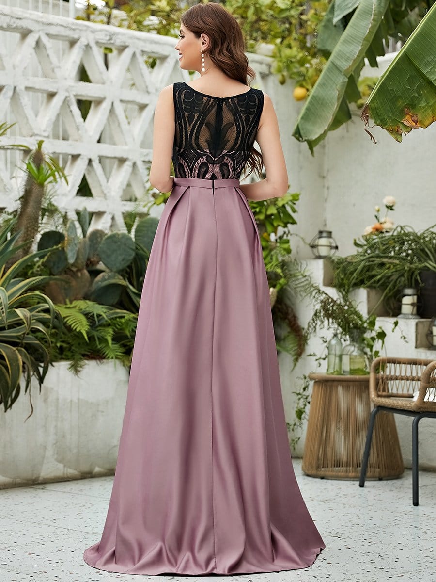 Color=Mauve | Embroidered Sleeveless Round Neck See-Through Maxi Evening Dress-Mauve 2