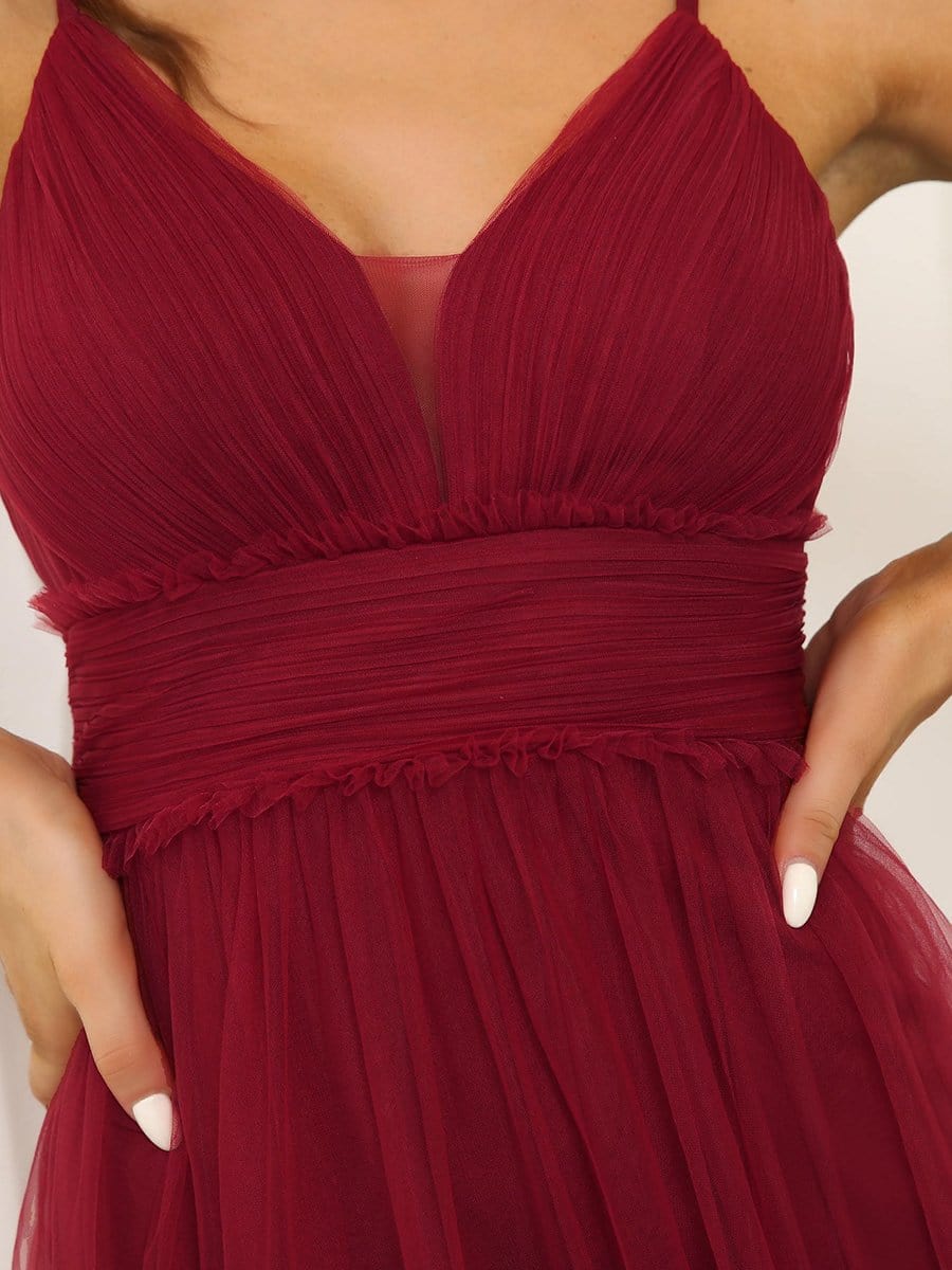Color=Burgundy | Goegeous V-Neck Spaghetti Straps Tulle Maxi Evening Dress-Burgundy 4