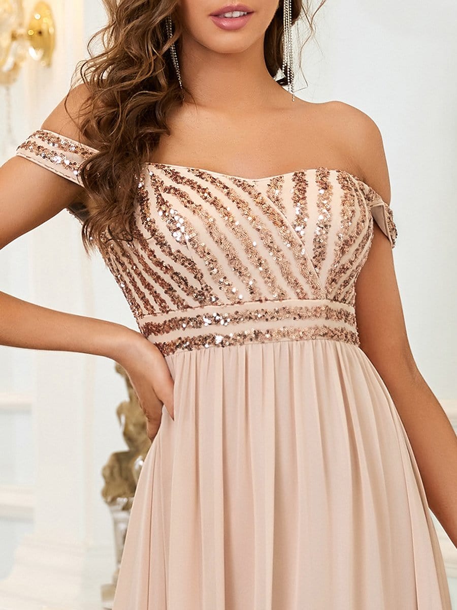 Shinning Sequin Bodice Off The Shoulder Long Evening Dress - Ever Pretty AU