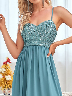 Color=Dusty blue | Chiffon And Sequin Asymmetrical Midrib Layer Skirt Sweetheart Evening Dress-Dusty Blue 3