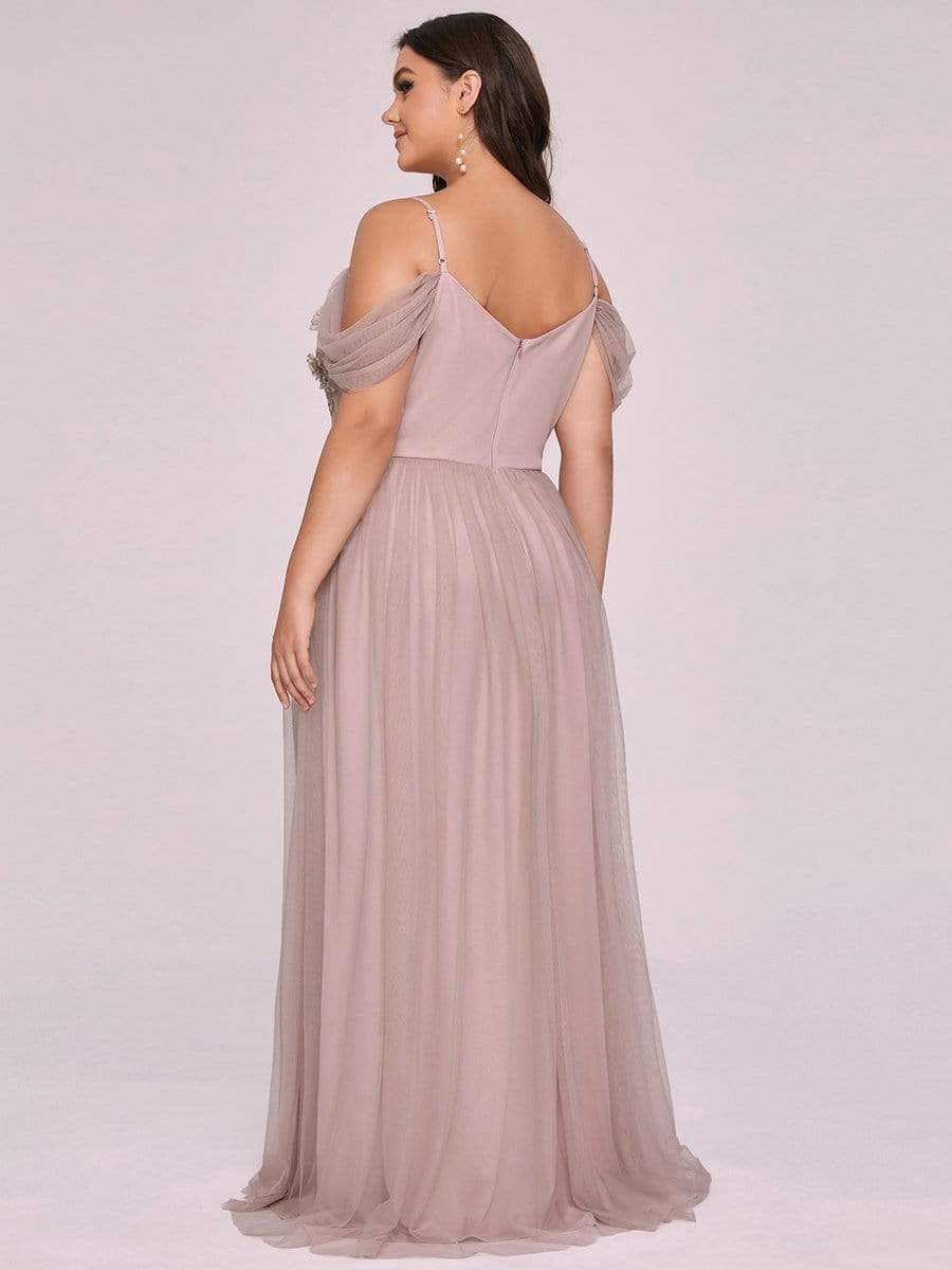 Color=Pink | Stunning Applique V Neck Maxi Evening Dress-Pink 7